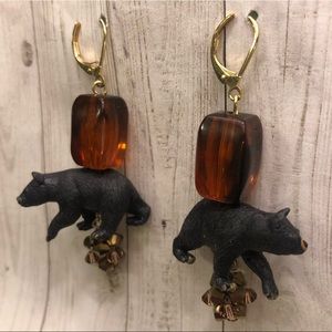 Black bear crystal figure earrings funky unique